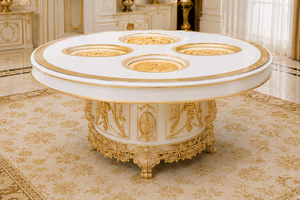 Mesa de Comedor Ovalada de 8 Plazas Tallada a Mano de Primera Calidad con Sillas Tapizadas en Terciopelo, Conjunto de Mesa de Desayuno Estilo Rococó - Product Image 3