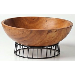 Handmade <b>Wooden</b> Salad Bowl with Disposable Spoon & Eco-Friendly Metal Stand for Home Kitchen Decor & Party <b>Fruit</b> Bowls - Product Image 3