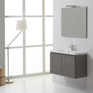 Mobile Bagno Sospeso Rettangolare Moderno in Legno Grigio da 80 cm, Set Due Pezzi Miami Sink - Product Image 1