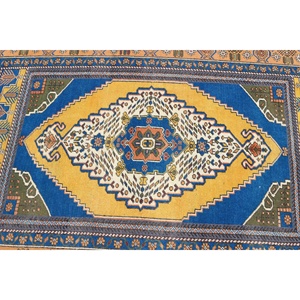 Tapis d'appoint vintage 3,8x5,7 pieds, tapis en laine patchwork bleu turc - Product Image 4