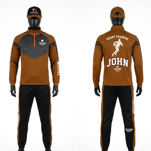 Chándal de Entrenamiento de Rugby para Hombre, 280 g/m², Mezcla de Forro Polar de Poliéster, Gris con Paneles Laterales Marrón, Logotipo Sublimado por Calor - Product Image 4