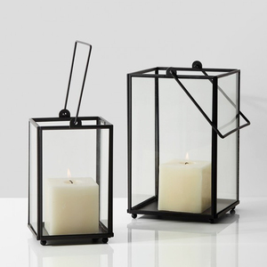 Wedding Decorative Large <b>Black</b> Metal Hurricane Lantern T Light <b>Candle</b> <b>Holder</b> With Unique Design Hot Selling Table Top - Product Image 5