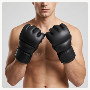 Gants unisexes demi-doigts en cuir PU respirant avec doublure en maille, personnalisables avec logo, pour toutes les saisons, vente en gros OEM, noirs, pour grappling - Product Image 1