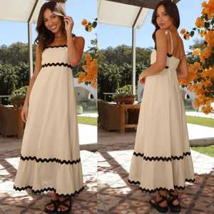 Vêtements d'été en coton uni personnalisés, fendus à la taille et dos nu, robes d'été décontractées et élégantes à lacets pour femmes, nouveauté 2025 - Product Image 2