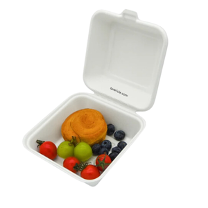 Modern Trending Disposable Natural <b>Bamboo</b> Clamshell Burger <b>Box</b> 9*6 & 9*9 Sizes Food Trucks Travel-Made Bagasse for All Events - Product Image 1