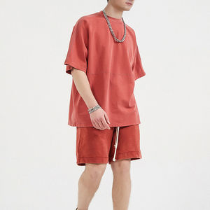 Camiseta vintage con cuello redondo desgastado y lavado pesado para hombre de la mejor calidad, conjunto corto de ropa de calle - Product Image 5