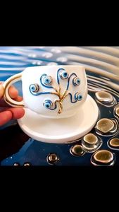 250ml Logo Personnalisé Changement de Four Glacé Cappuccino Espresso Café Latte Tasse en Laiton avec Soucoupe Mariage Art Déco Design - Product Image 2