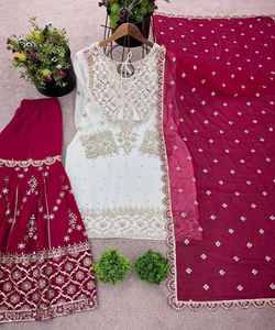 DERNIÈRE GEORGETTE BRODERIE SEQUENCE TRAVAIL TOP SHARARA AVEC DUPATTA PARTY WEAR PRIX DE GROS VÊTEMENT ETHNIQUE (11) - Product Image 3