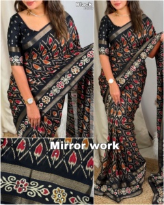 Robe étonnante belle couleur pure Georgette Saree Blouse avec impression Zari Weaving Border Gotta Patti Mirror Work Woman Fashion - Product Image 2