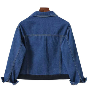 Chaquetas cortas de mezclilla lavadas Vintage de alta calidad para mujer, recortadas, holgadas, de manga larga, cierre de botones, algodón personalizado, Otoño Invierno - Product Image 2