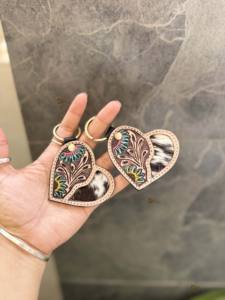 High quality Cowhide Fur Leather Tooled leather Keyrings Handcrafted Stylish Unique Pattern Keychain Hot Sale <b>Key</b> Chain - Product Image 2