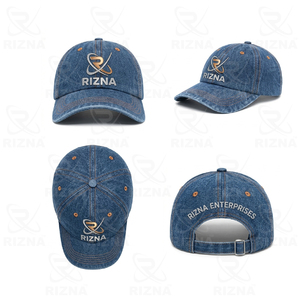 Casquette de baseball en denim RIZNA, 6 panneaux, réglable, unisexe, décontractée, vintage, délavée, logo brodé sur le panneau avant, bleu, coton, boucle métallique - Product Image 5