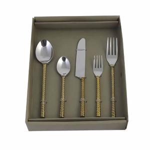 Ensemble de 5 couverts en acier inoxydable couverts cuillère couteau fourchette poignées en bois utilisés dans la cuisine utilisation de table produits plaqué or - Product Image 3