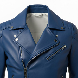 Veste de moto en cuir bleu avec logo brodé personnalisé, vente en gros en vrac, prix d'usine, style motard authentique, mode féminine - Product Image 5