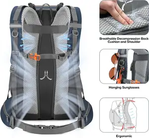 Zaino da trekking NPOT, zaino da campeggio, zaino da trekking impermeabile da 40L con copertura antipioggia, zaino da viaggio leggero