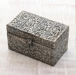 Pure Brass Silver Antique Metal Jewelry Organizer <b>Storage</b> Box Trendsetting Treasure <b>Chest</b> Decorative Jewelry Box Kee - Product Image 5