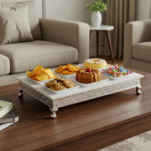 Support à dessert de luxe en argent et en marbre Plateau de service de fête robuste Décoration pour la maison et les événements Fournisseur et fabricant vérifié - Product Image 1