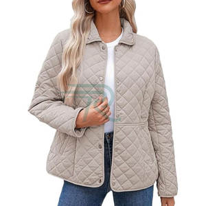 Veste matelassée épaisse d'automne pour femme, respirante, en coton élasthanne brillant, fermeture éclair, style uni, grande taille, poche kangourou - Product Image 1