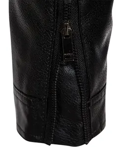 Veste de moto en cuir vintage lavée personnalisée de haute qualité pour hommes col montant avec logo brodé mode hivernale - Product Image 4