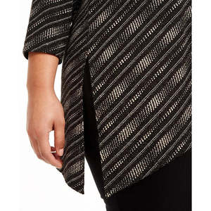 JM Collection Top asimmetrico in maglia metallizzata da donna, taglia Plus, nero, taglia 2 extra large - Product Image 3