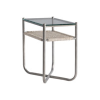 Table d'appoint moderne en verre avec étagère en corde Table d'appoint avec cadre en métal argenté Table d'appoint contemporaine avec étagère de rangement tissée