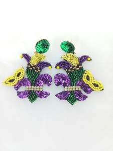 Pendiente de gota colgante de Mardi Gras de moda elegante bordado de cuentas de semillas hecho a mano última joyería de moda para niñas - Product Image 5