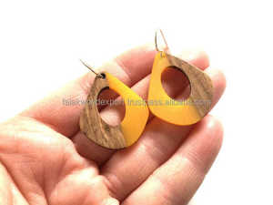 Elegante Juego de Pendientes de Aro de Resina y Madera, Chapados en Rodio, Joyería de Moda para Mujer, Estilo Moderno, Exportación Mundial Falak - Product Image 3