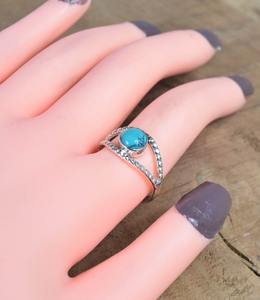 Anillo de Plata de Ley 925 hecho a mano para mujer, piedra preciosa turquesa, joyería de declaración de promesa con chapado en rodio, artículo de joyería caliente - Product Image 2