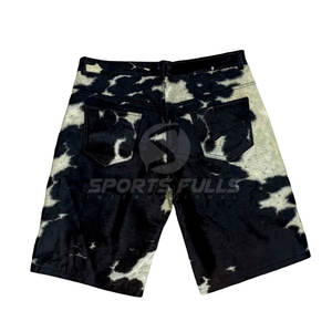 Authentic Men Hair-on Cowhide Canvas Casual <b>Mid</b> Waist Handcrafted Real <b>Calf</b> Hair Leather Shorts - Product Image 2