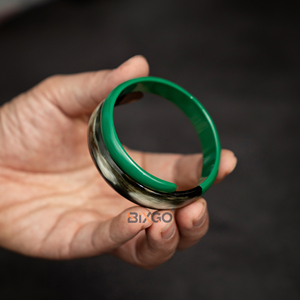 Eco Friendly Vietnam Handicraft Buffalo Horn Jewelry <b>Bracelets</b> for Women Jewelry Half-Lacquer Green Cuff - Product Image 6