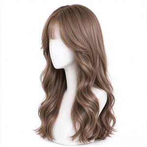 Perruque synthétique longue ondulée marron avec frange, résistante à la chaleur, pour cosplay, fête et Halloween - Product Image 2