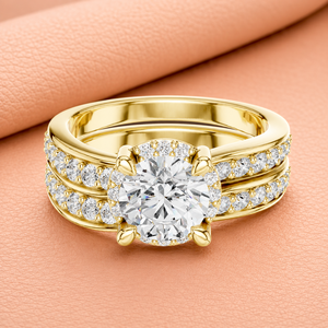 Ensemble de bagues de fiançailles de luxe en diamant taille ovale, or massif 14 carats plaqué rhodium, or jaune/blanc/rose, pour femme - Product Image 1