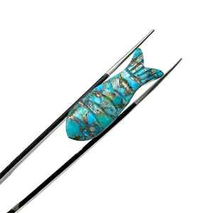 Cuentas Sueltas de Turquesa Azul en Forma de Pez, Cuentas de Cobre Talladas en Forma de Pez, 10X30 MM - Product Image 3