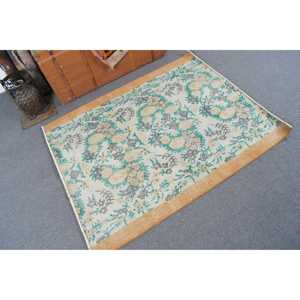 Vintage Turkish Accent Rug 3.6x4.4 ft, <b>Yellow</b> Green Oriental Rug - Product Image 2
