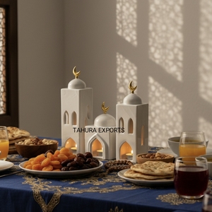 Portavelas decorativo radiante de cerámica hermosa de Ramadán para el ambiente festivo del hogar de Eid con un toque de iluminación suave y cálido - Product Image 1