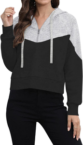 Sudaderas con capucha para mujer Pullover Casual Cordón Media cremallera Sudaderas Manga larga Color Block Crop Tops Sudadera con capucha en Nurak en 2025 - Product Image 3