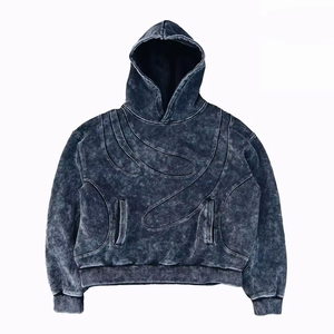 Sweat à capuche unisexe en molleton bleu d'hiver, coupe courte, effet délavé à l'acide, vintage, couture personnalisée, logo brodé, streetwear, 2025 - Product Image 1