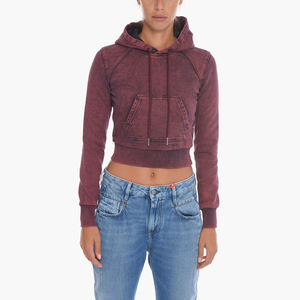 Sudadera Corta con Capucha para Mujer, Estilo Vintage, Oversize, con Bolsillos, de Poliéster/Algodón, 360 Gramos, Lavado Ácido, Desgastada, para Invierno - Product Image 1