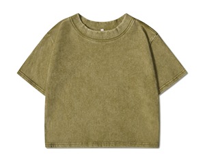 Femmes été décontracté 100% coton haut court ample col rond lavé Vintage à manches courtes t-shirts Style de rue solide haut court - Product Image 6