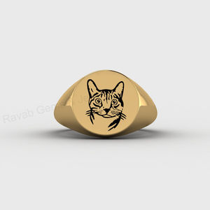 Bague signet personnalisée en argent 925 et or 18 carats, gravée avec un chat, pour les amoureux des animaux, oxydée, remplie, bijoux commémoratifs pour les amoureux des animaux - Product Image 1