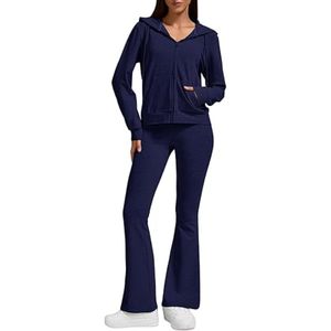 ชุดเซ็ตเสื้อฮู้ดครอปซิปทรงสลิมพิมพ์ลายคุณภาพสูงขายส่ง สำหรับผู้หญิง ผ้าโพลีเอสเตอร์/คอตตอน ปรับแต่งได้ ชุดวอร์ม 2 ชิ้น - Product Image 1