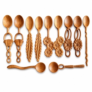 Cucharas de Madera con Flores Talladas a Mano, Varios Diseños Bonitos, Cucharas de Postre de Madera Doussie, Cuchara Artesanal Sostenible de Vietnam - Product Image 1