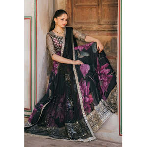 Robe longue de soirée de luxe Iznik en mousseline brodée et imprimé numérique, silhouette florale évasée, taille empire - UE 321-TC-1442 - Product Image 4