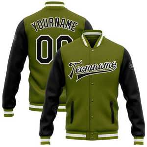 เสื้อแจ็กเก็ตทีมเบสบอลแขนเสื้อหนังแกะสำหรับใส่เล่นกีฬาคลับหรือสตรีท - Product Image 1