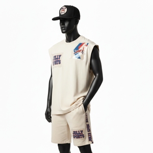 Men <b>Sleeveless</b> <b>T</b> <b>Shirt</b> and Short Set Luxury Cotton Durable Fabric Tone Heat Press Logo Men <b>Sleeveless</b> <b>shirt</b> and Shorts Set - Product Image 4