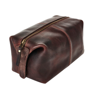 Neceser de Cuero Crazy Horse Grande para Hombre, Personalizado, Plegable, Moderno, Bolsa de Cosméticos Impermeable con Cremallera, Mediana, Suave para Uso Diario - Product Image 4