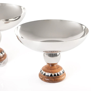 Juego de Cuencos de Pedestal de Acero Pulido de Primera Calidad con Base de Madera, Cuenco Decorativo para Palomitas de Maíz Estilo Rústico, Decoración para el Hogar, Centro de Mesa para Bodas, Regalo - Product Image 2
