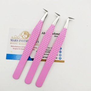 แหนบต่อขนตาเคลือบด้วยผงสีชมพูร้อน90องศาพร้อมปลายแหลม - Product Image 3