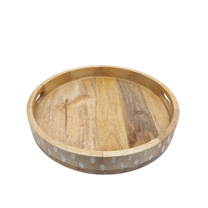 ถาดไม้ทรงกลมสำหรับเสิร์ฟอาหารสีธรรมชาติถาดเสิร์ฟอาหารงานทำมือสำหรับโรงแรมและร้านอาหาร - Product Image 2