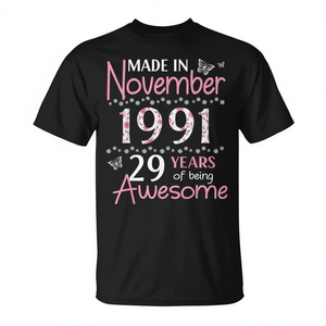 T-shirt per compleanno prodotta a novembre del 1991, 29 anni di successo, unisex, girocollo, manica corta, stampa digitale, per adulti - Product Image 2